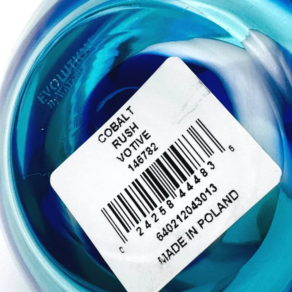 Waterford Evolution Cobalt Rush Art Glass Votive Bowl Candle Holder Poland